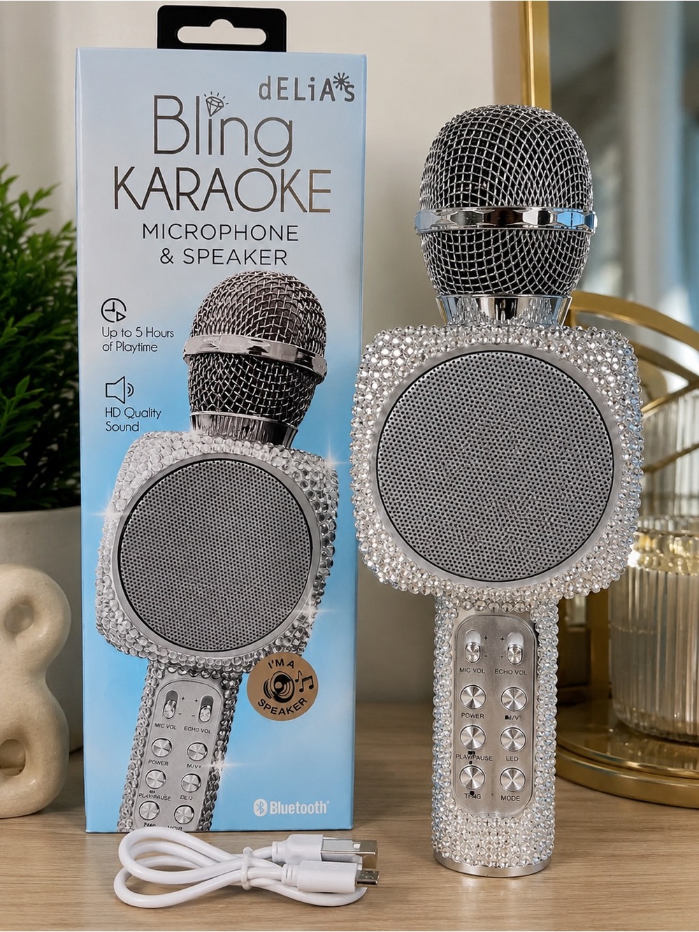 dELiA*s Silver Rhinestone Bling Karaoke Microphone & Speaker